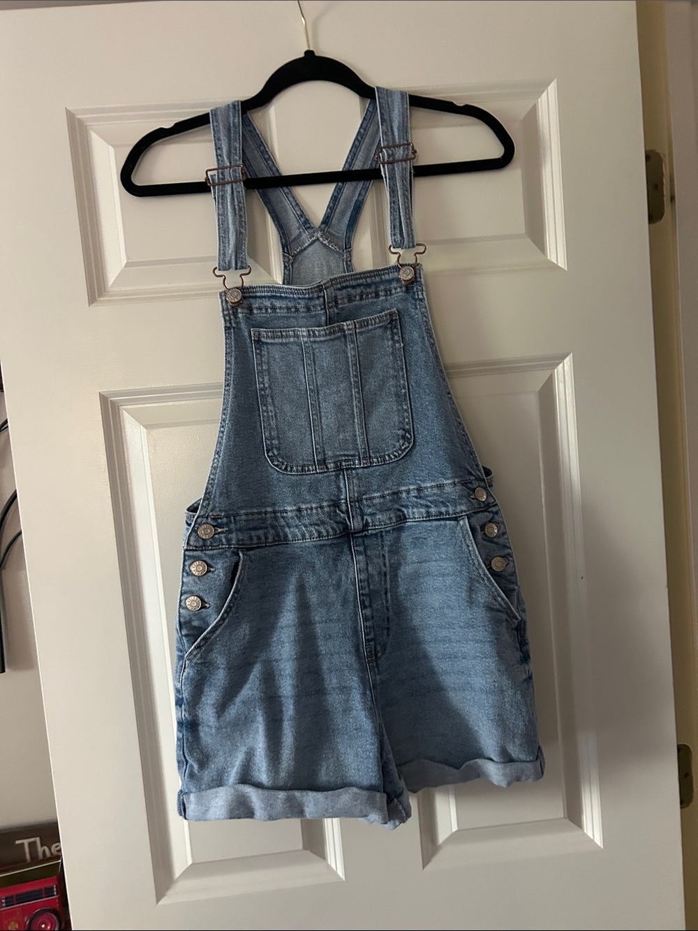 Women’s Light Blue Denim Overall Shorts